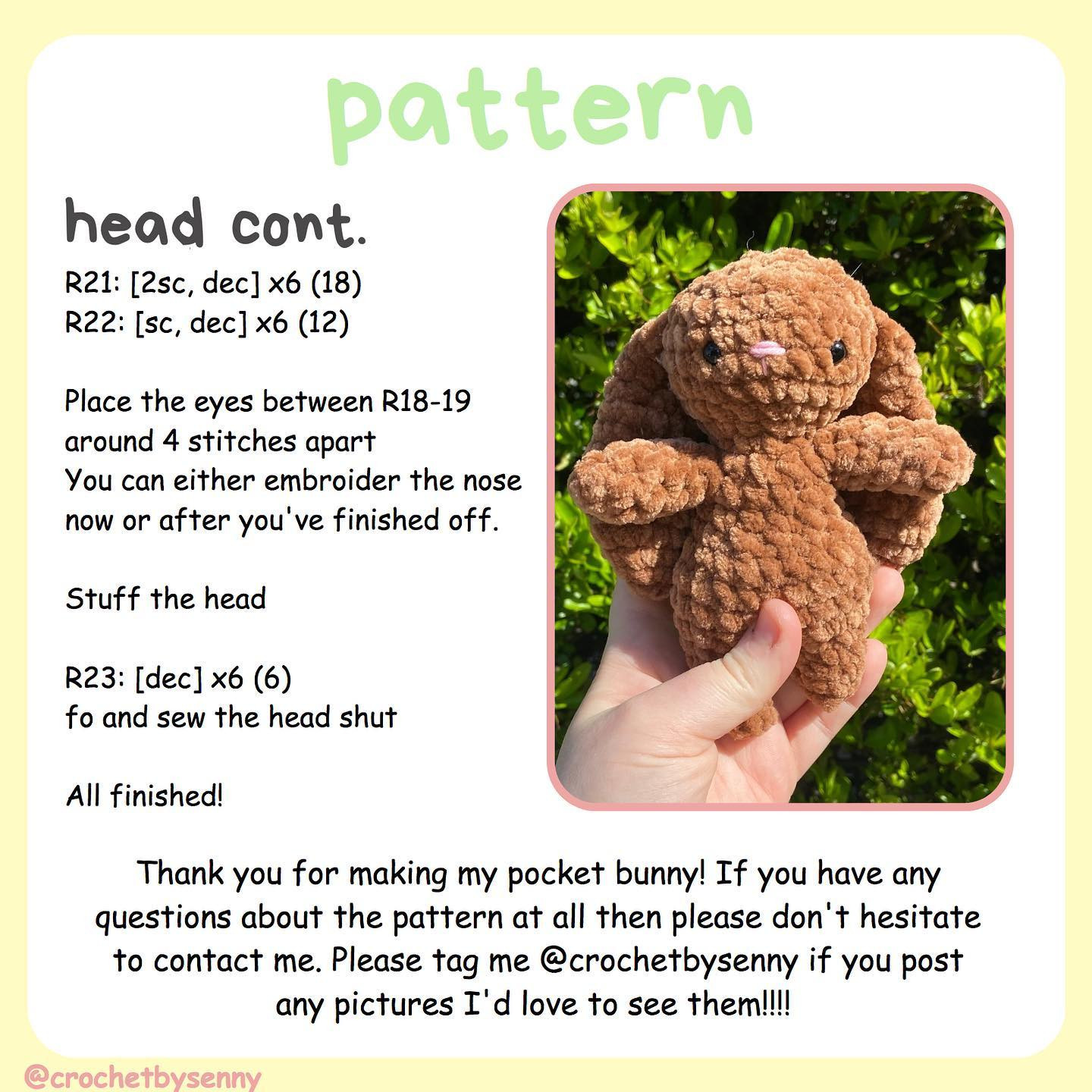 almost no-sew pocket bunny crochet pattern