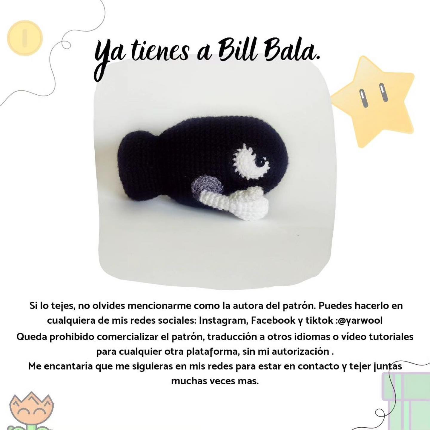 black bill bala, white eyes, white hands crochet pattern