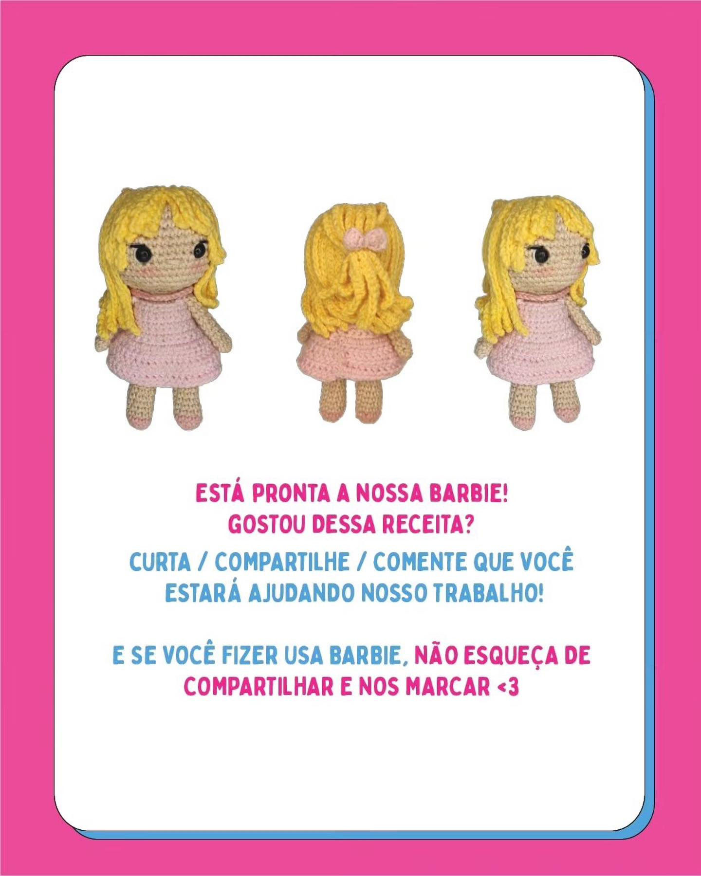 blonde baby girl doll, wearing pink dress, barbie crochet pattern