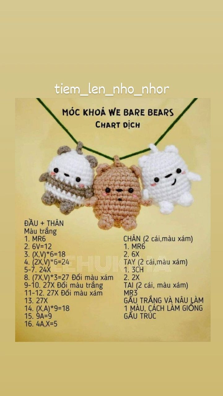 Bộ sưu tập bốn chart đáng yêu, Chart móc đầu heo, chart dịch bé gấu cute, chart móc kem ốc quế, bé chuột, we bare bears