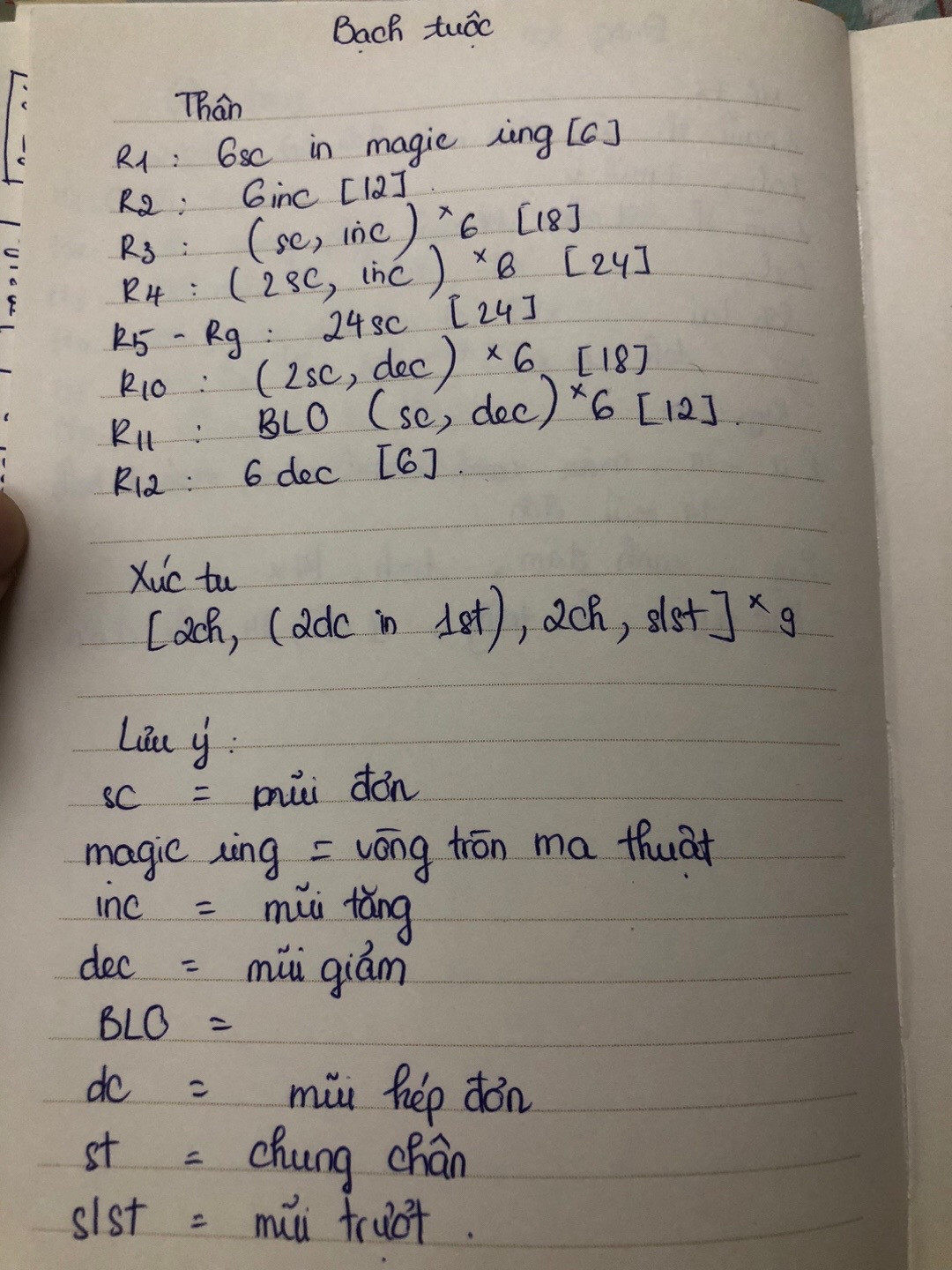 Chart móc len con bạch tuộc màu hồng, màu vàng và màu xanh dương.