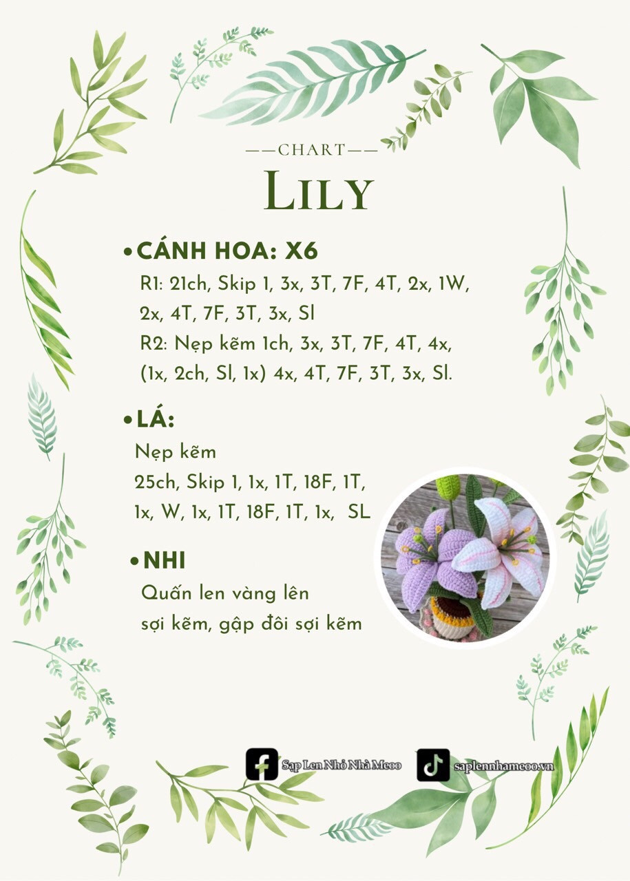 Chart móc len Hoa Anh Túc, hoa lyly, hoa Sakura