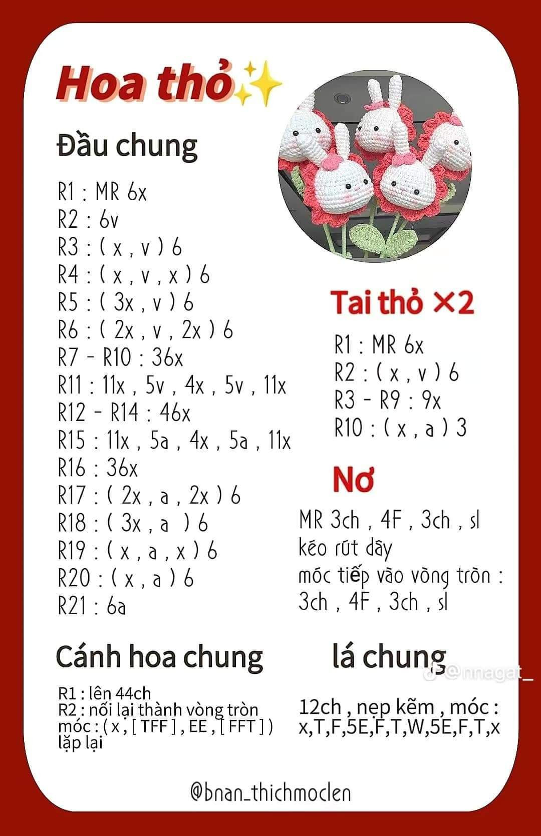 Chart móc len hoa thú, Hoa gấu, Hoa heo, Hoa rồng, Hoa thỏ, Hoa cúc mặt cười.