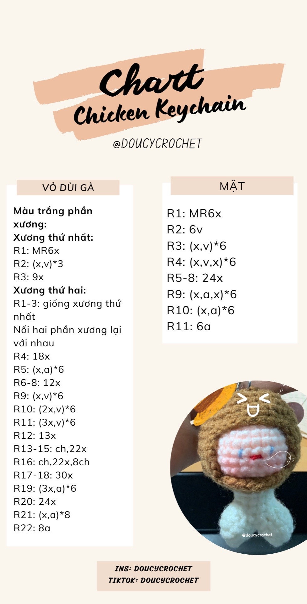 Chart móc len móc khóa đùi gà, chicken keychain