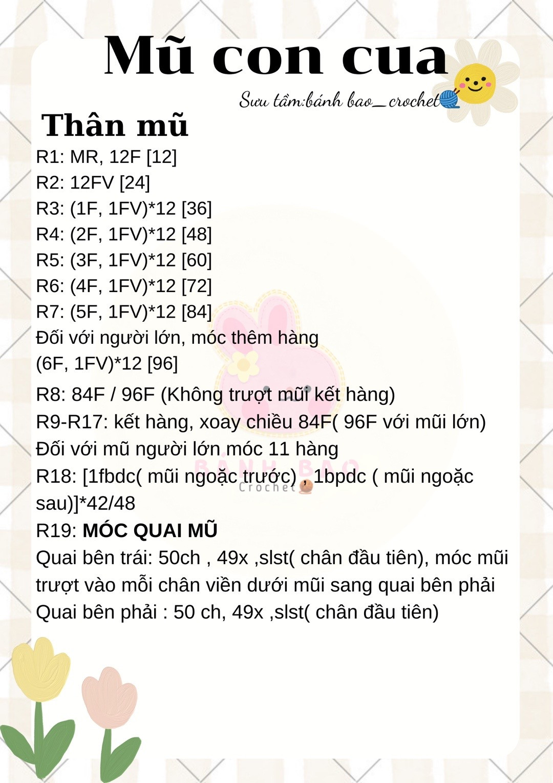 chart móc len mũ con cua màu đỏ, mắt màu trắng.