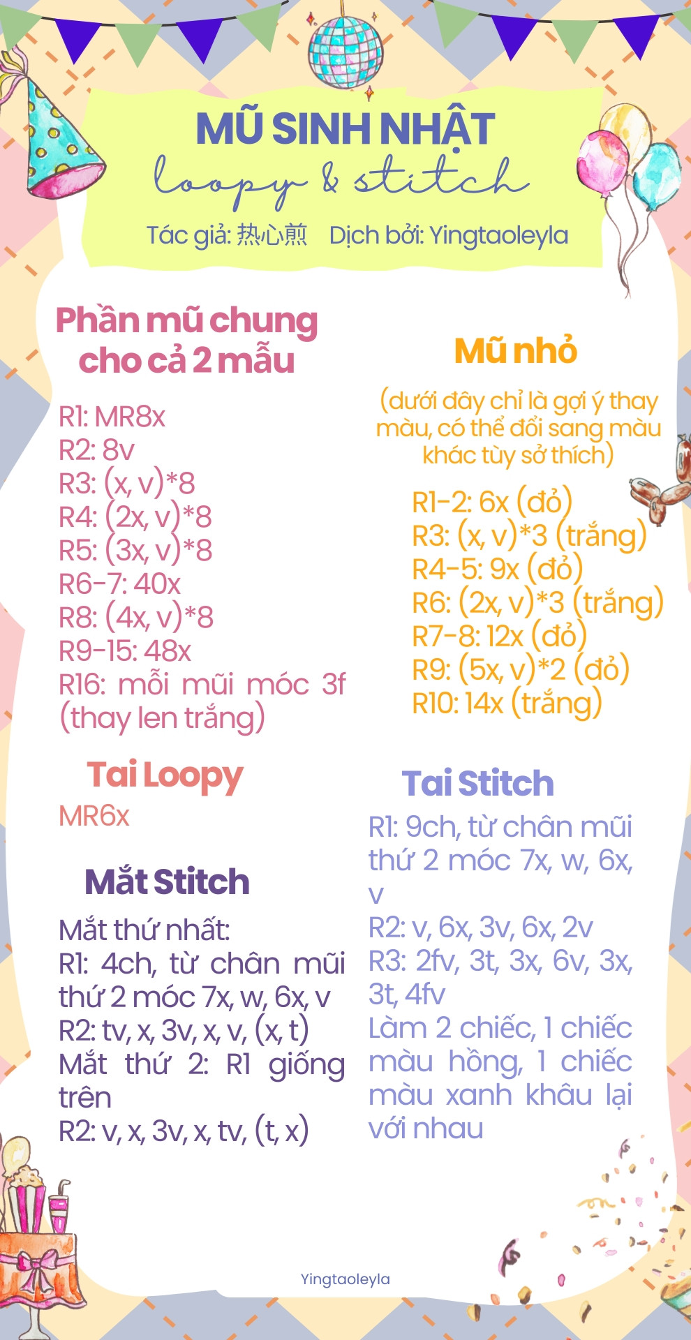 Chart móc len mũ sinh nhật