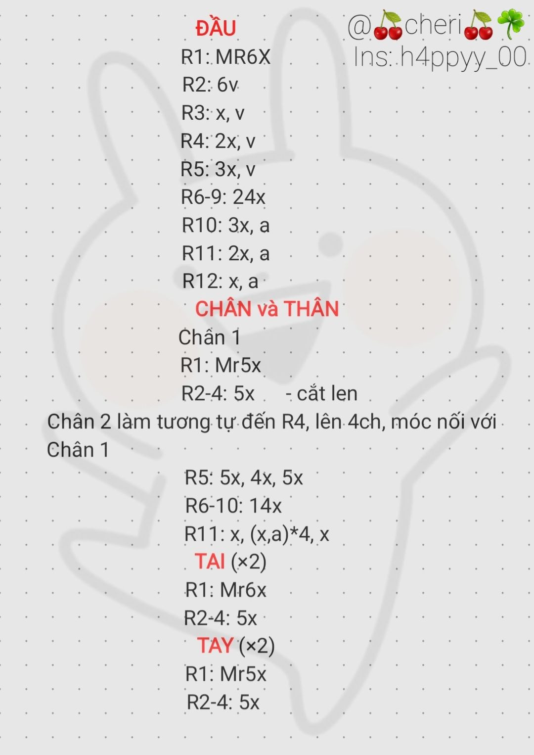 chart móc len thỏ trắng nhảy