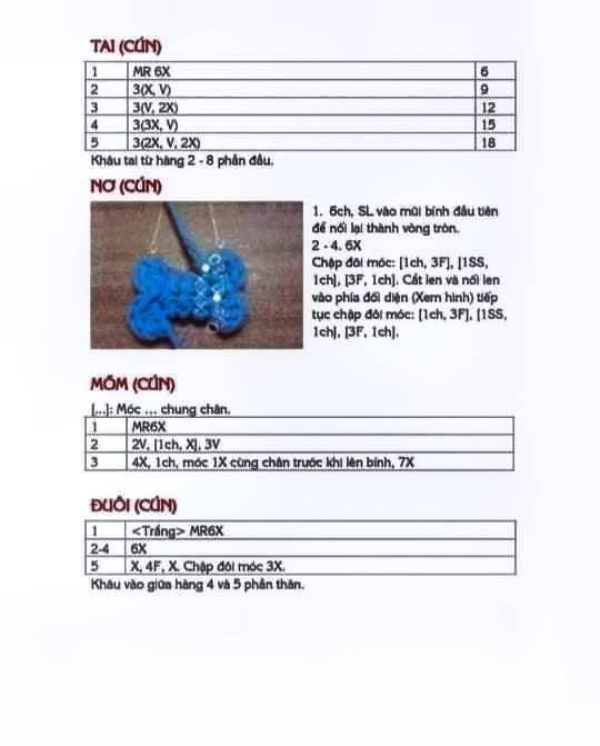 Chart móc len thỏ và cún cầu vồng.