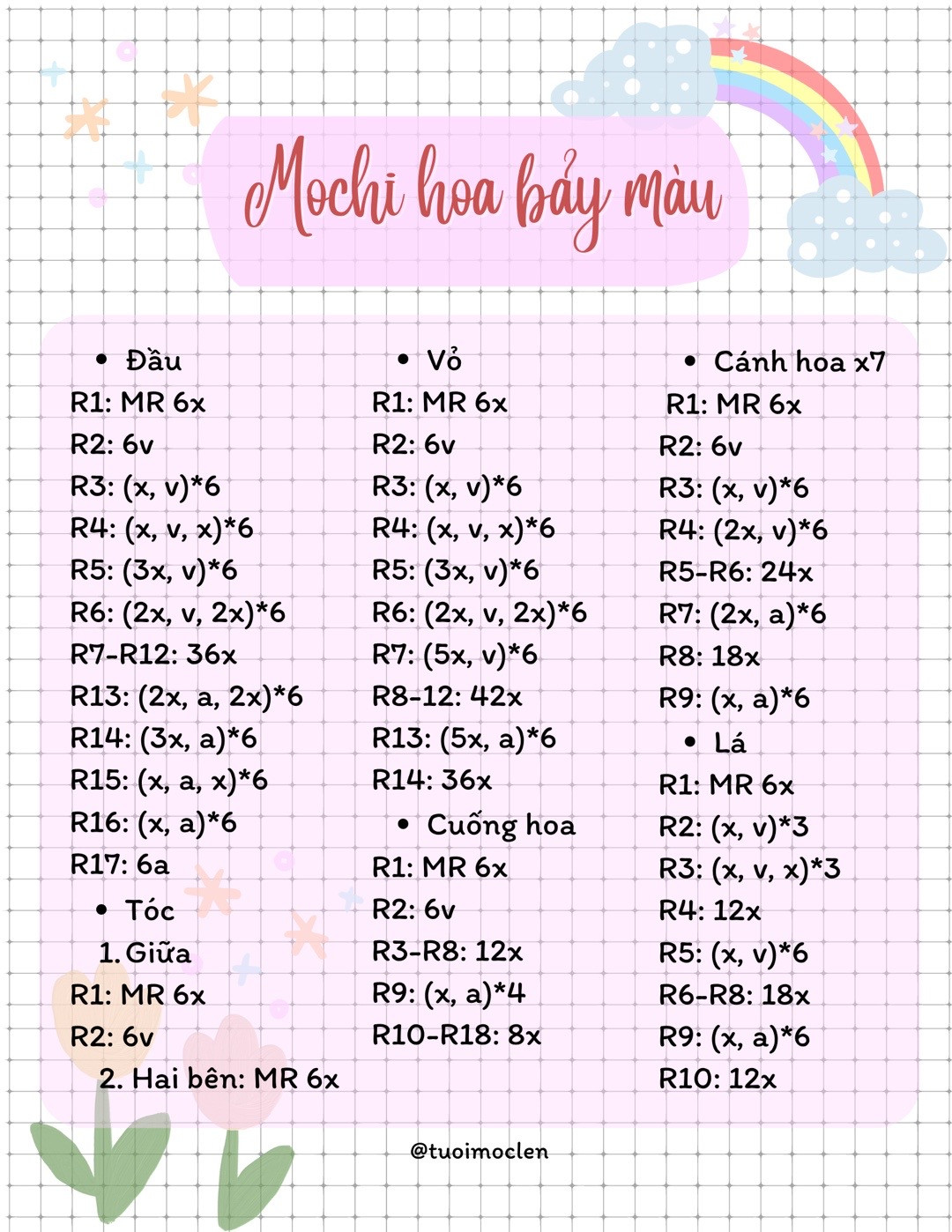 Chart móc mochi hoa bảy màu.