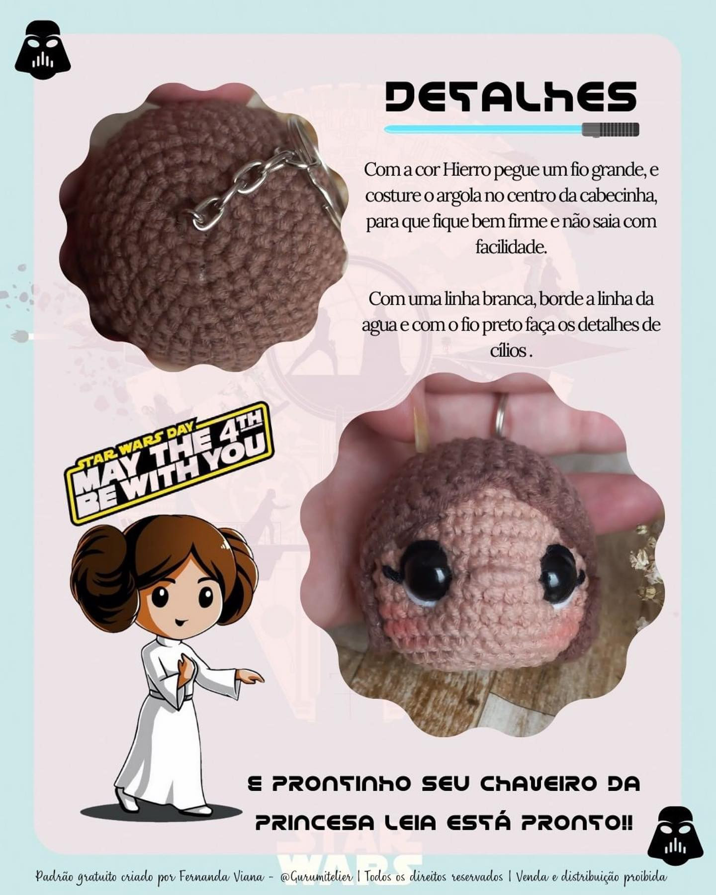 crochet pattern brown hair doll head keychain