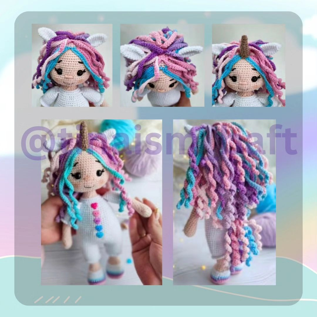 crochet pattern . unicorn baby girl doll