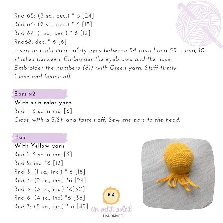 free crochet pattern baby doll left with blonde hair.