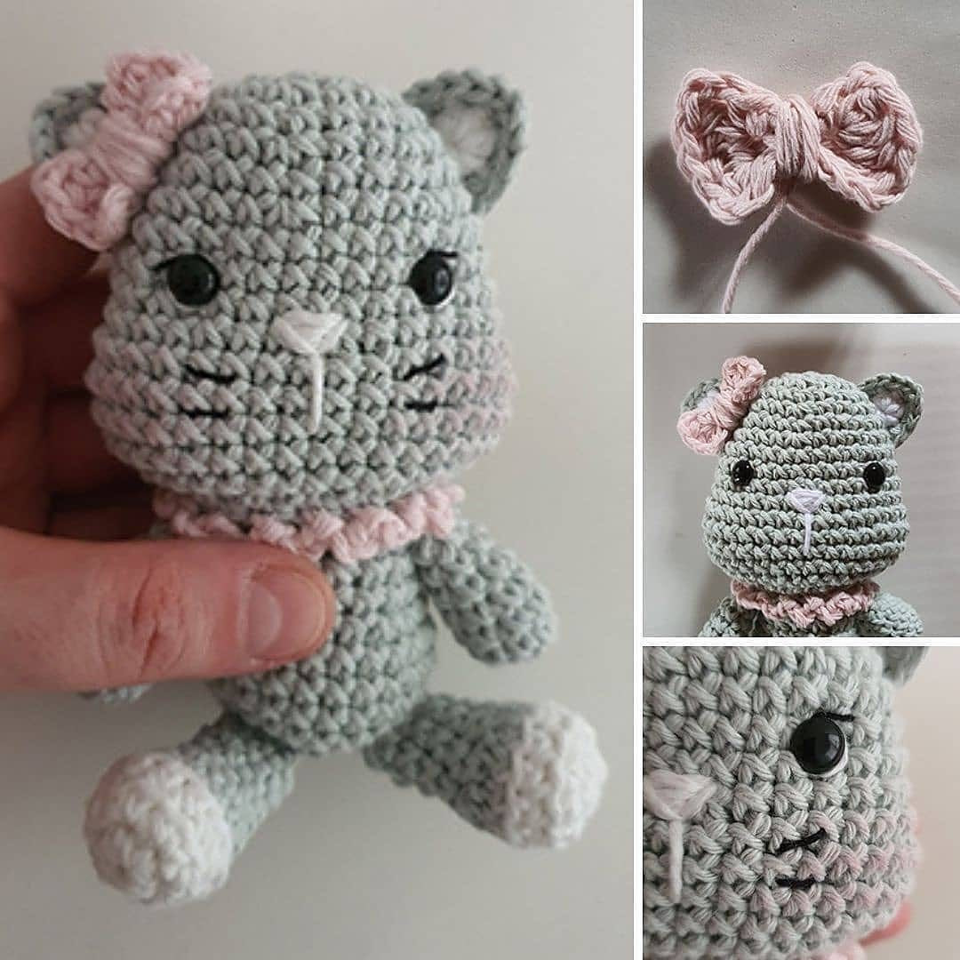 free crochet pattern bear wearing pink bow,