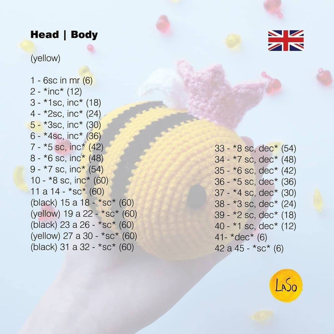 free crochet pattern bee yellow with black stripes.