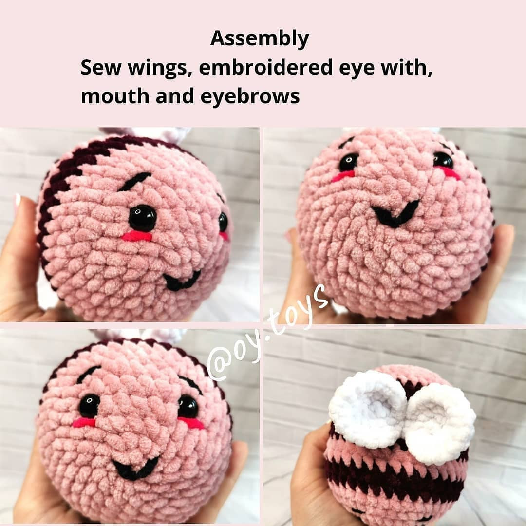 free crochet pattern bumblebee pink, wings white