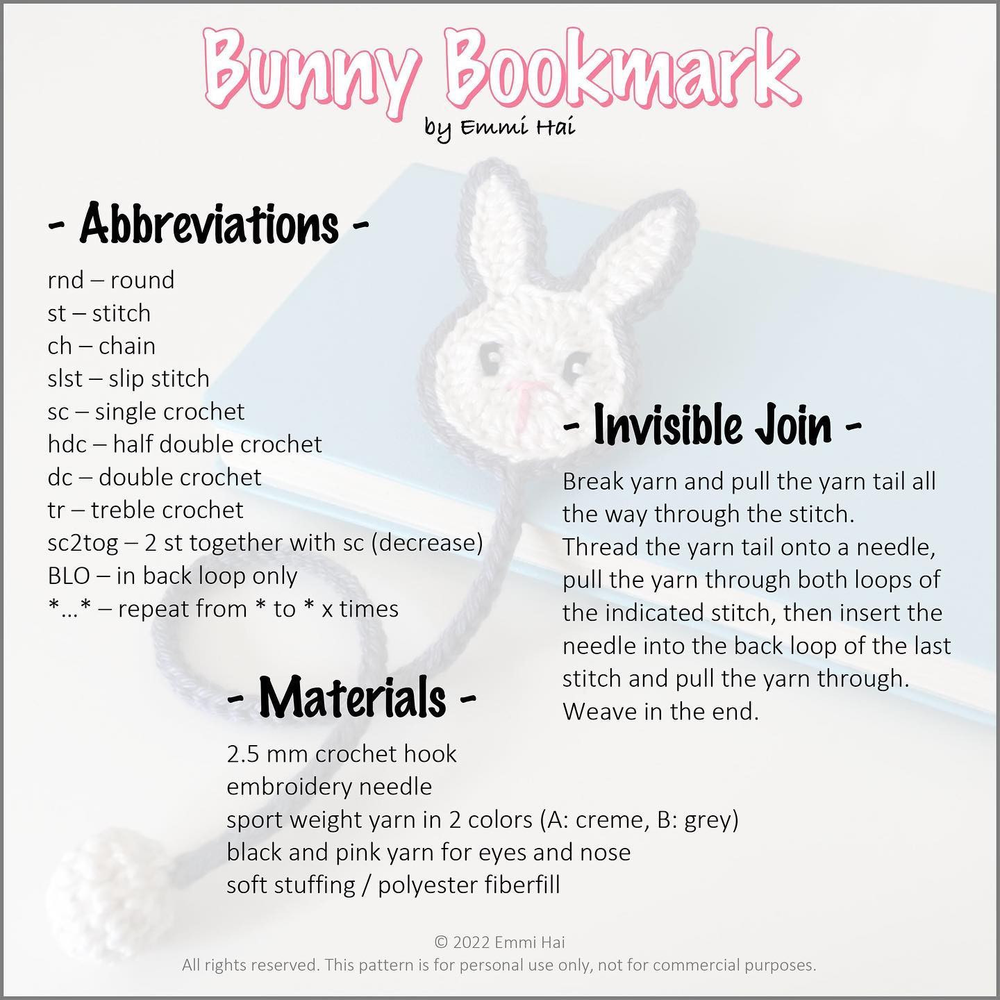 free crochet pattern bunny bookmark