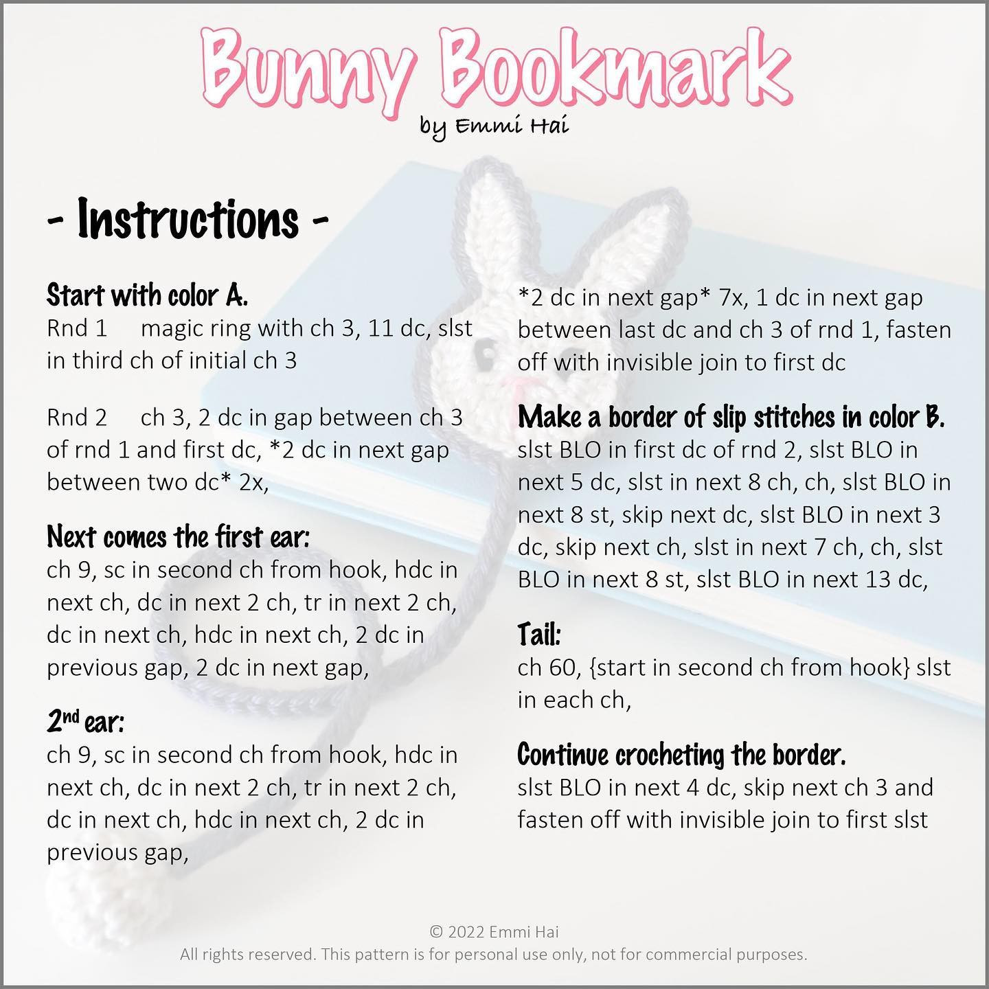 free crochet pattern bunny bookmark