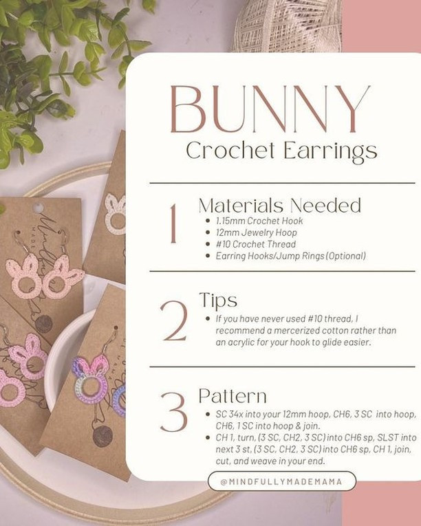 free crochet pattern bunny ear earrings