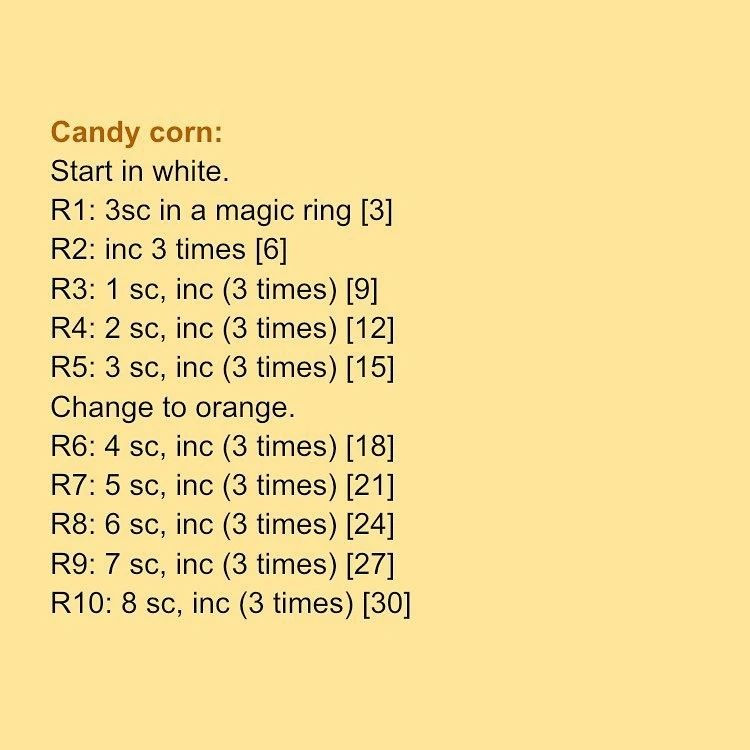 free crochet pattern candy corn, yellow and orange