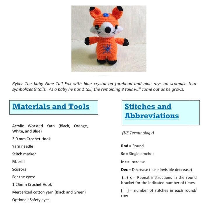 free crochet pattern carrot color fox