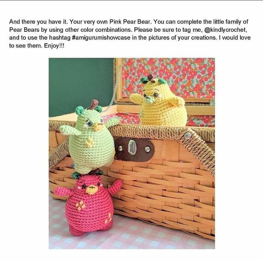 free crochet pattern dear bear pink, yellow, blue.