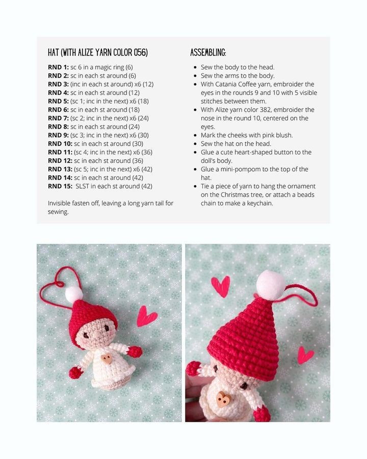 free crochet pattern doll wearing red hat