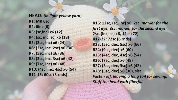 free crochet pattern duckling wearing pink dress.