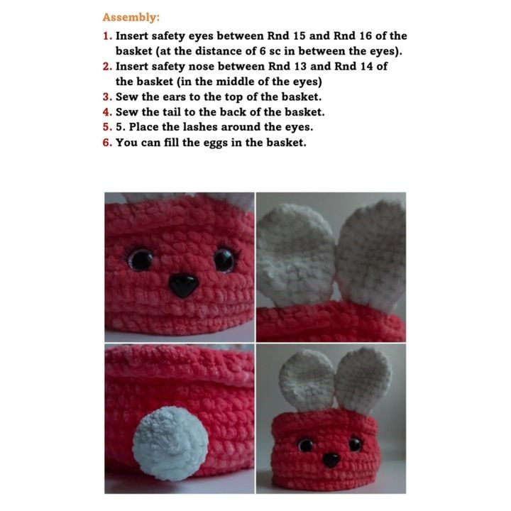 free crochet pattern eggs, bunny bag containing eggs.