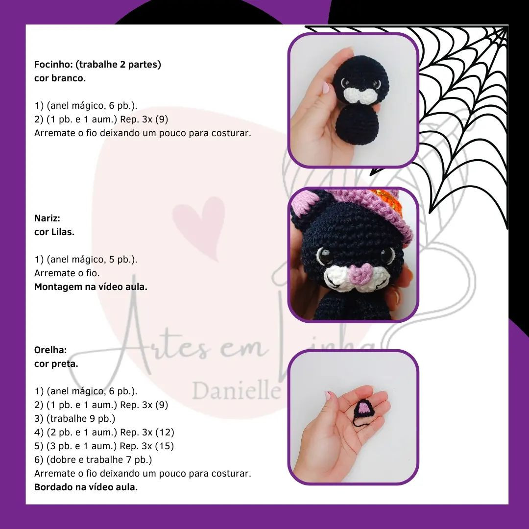 free crochet pattern gatinho mini, black cat wearing magic hat