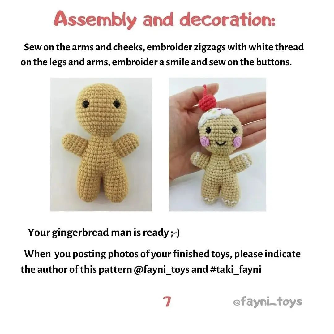 free crochet pattern gingerbread red cherry, rosy cheeks.