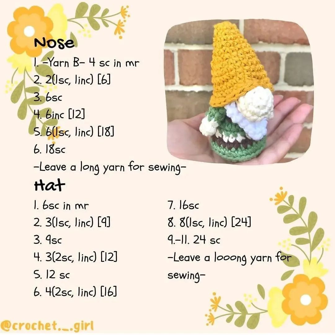 free crochet pattern gnome yellow hat.