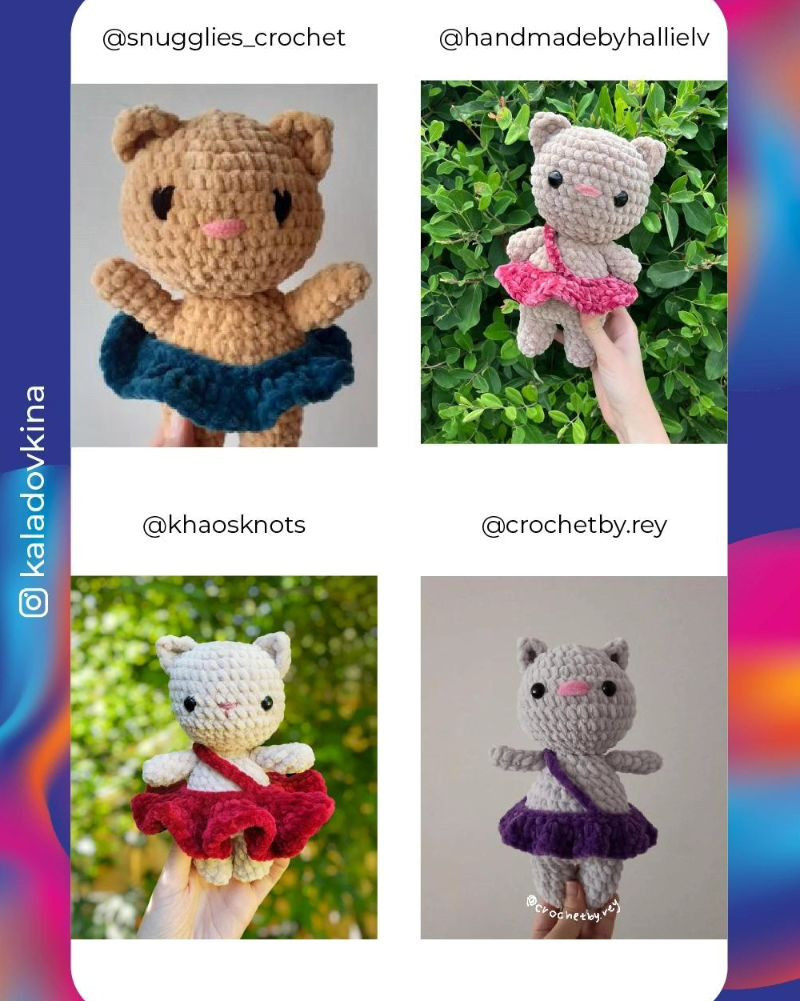 free crochet pattern gray bear wearing pink dress.