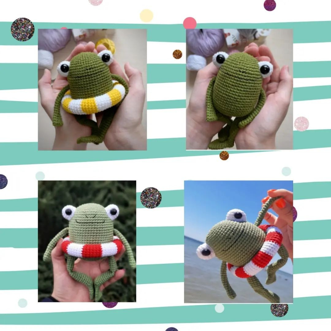 free crochet pattern green frog swimming float