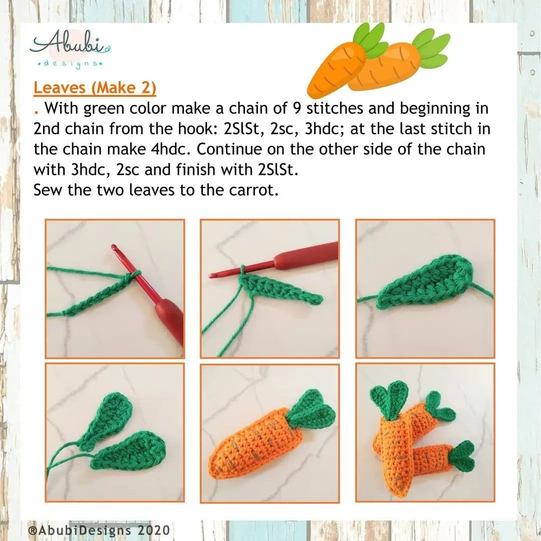 free crochet pattern green leaf carrot