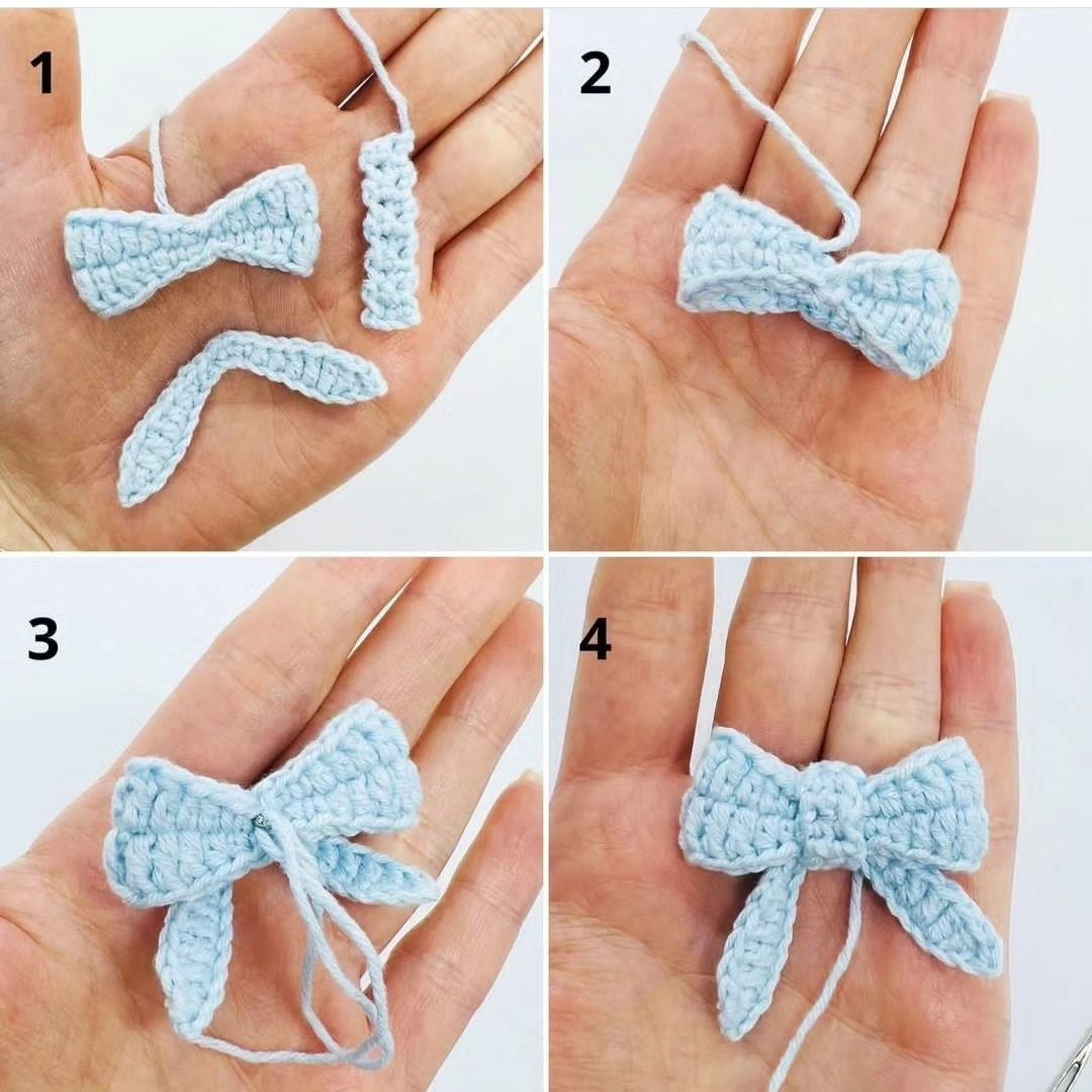 free crochet pattern hair bow, blue