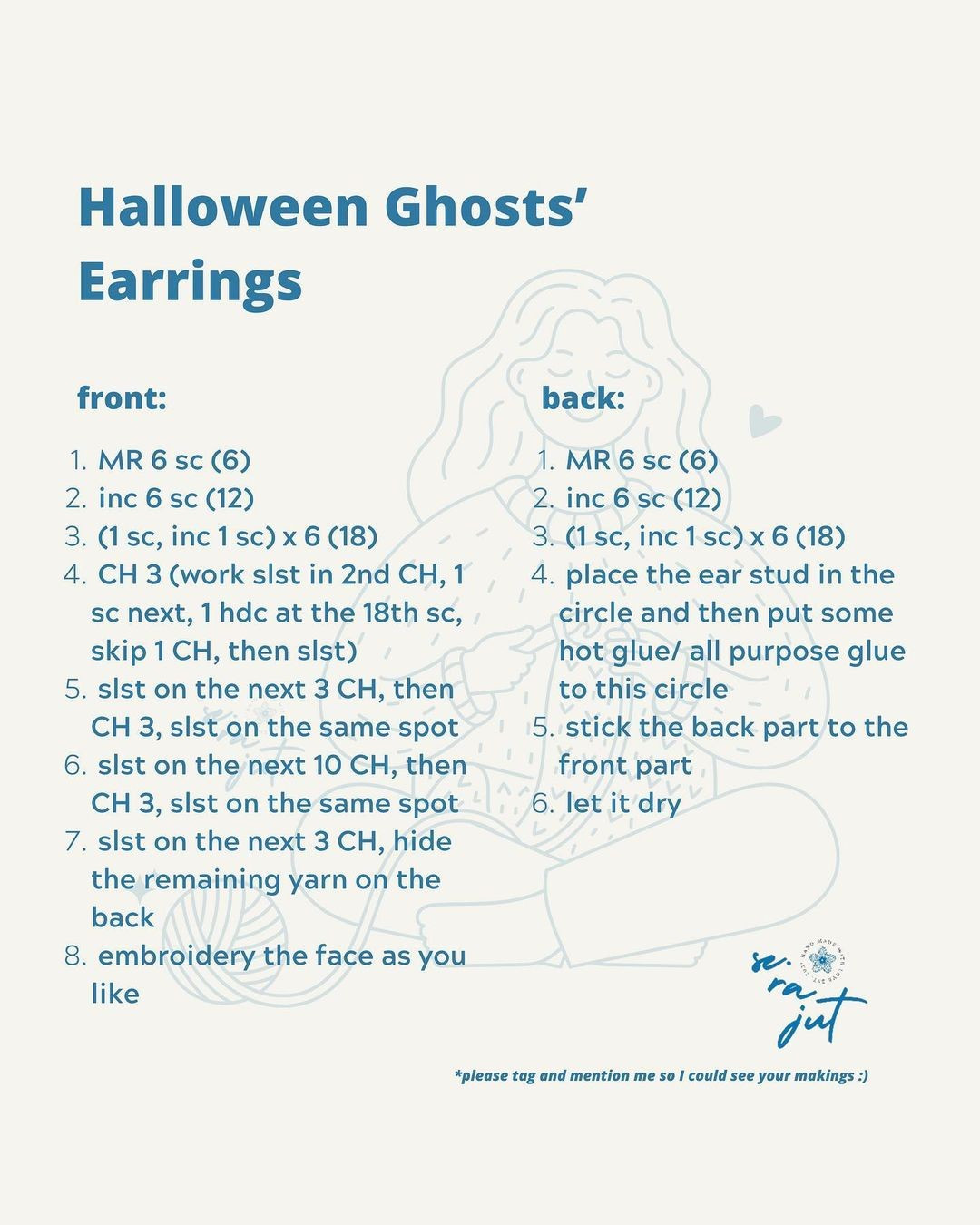 free crochet pattern halloween ghosts' earrings