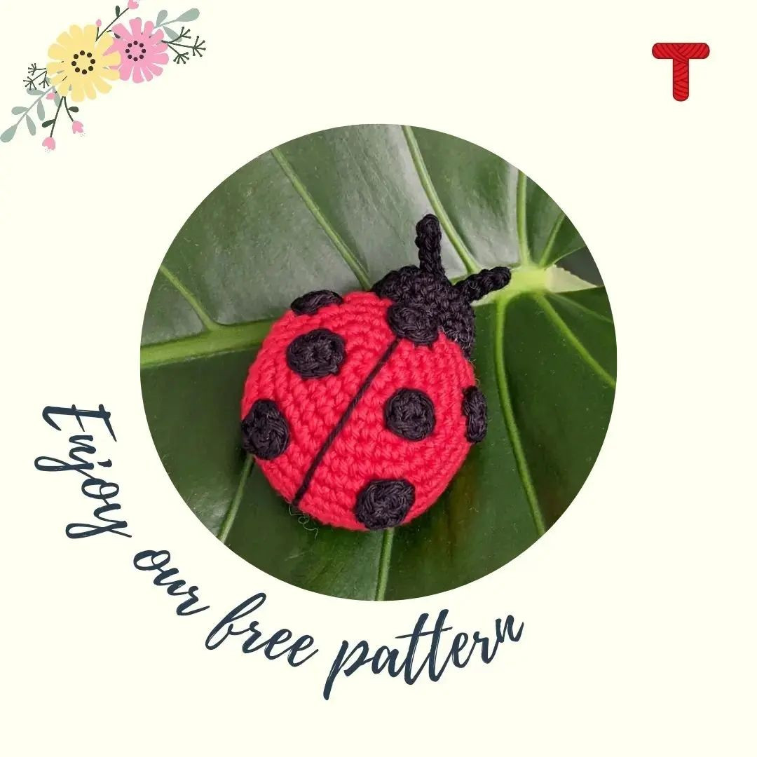 free crochet pattern ladybug with black head and beard.