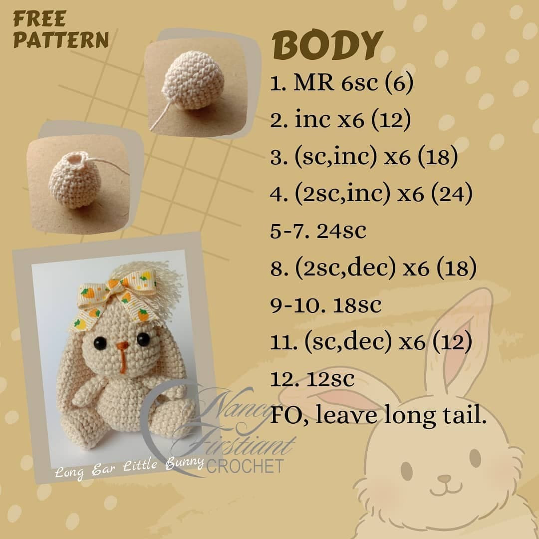free crochet pattern long ears little bunny