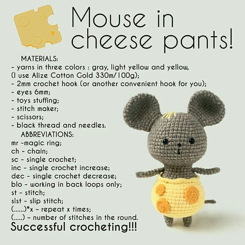 free crochet pattern mouse in cheese pants