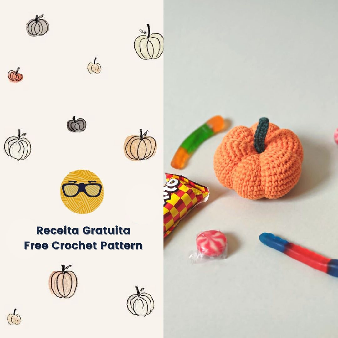 free crochet pattern orange pumpkin, black stem.