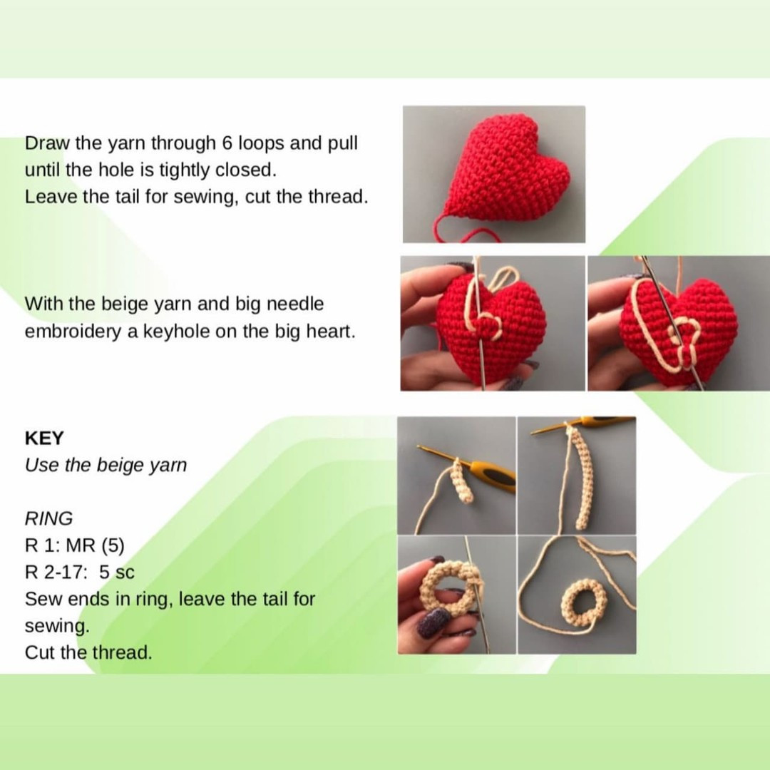 free crochet pattern padlock and heart key