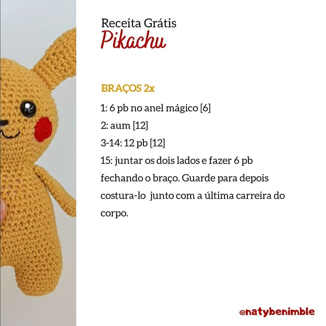 free crochet pattern pikachu yellow, cheeks red.