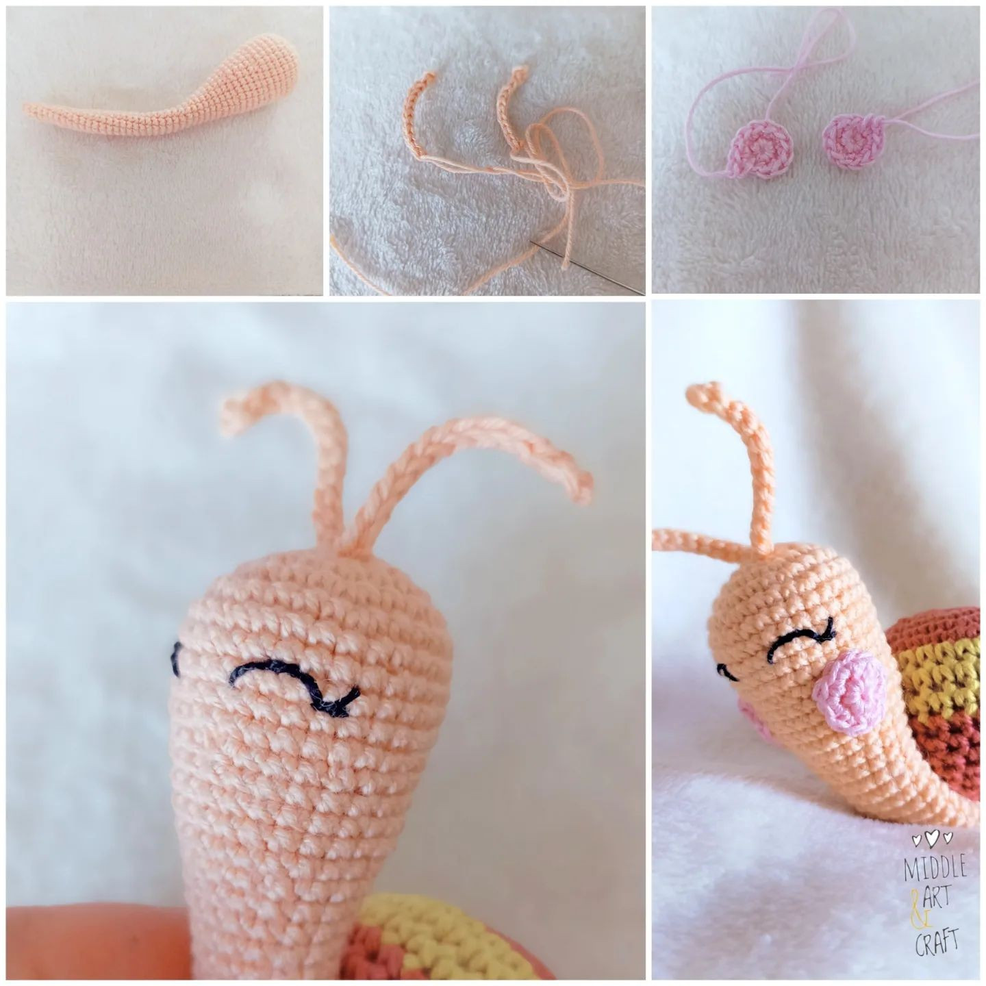 free crochet pattern pink-cheeked lotus snail