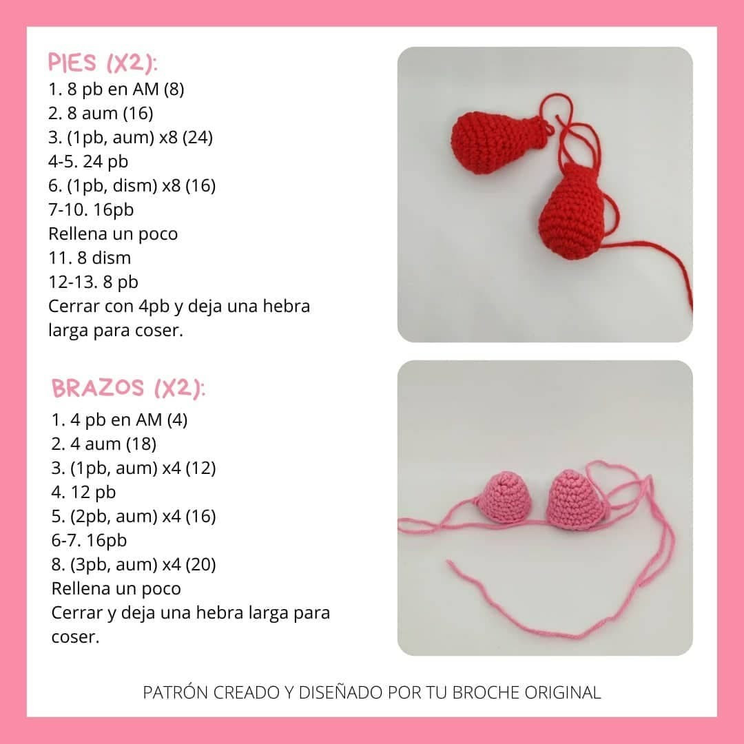 free crochet pattern pink, circle, white eyes, red legs,
