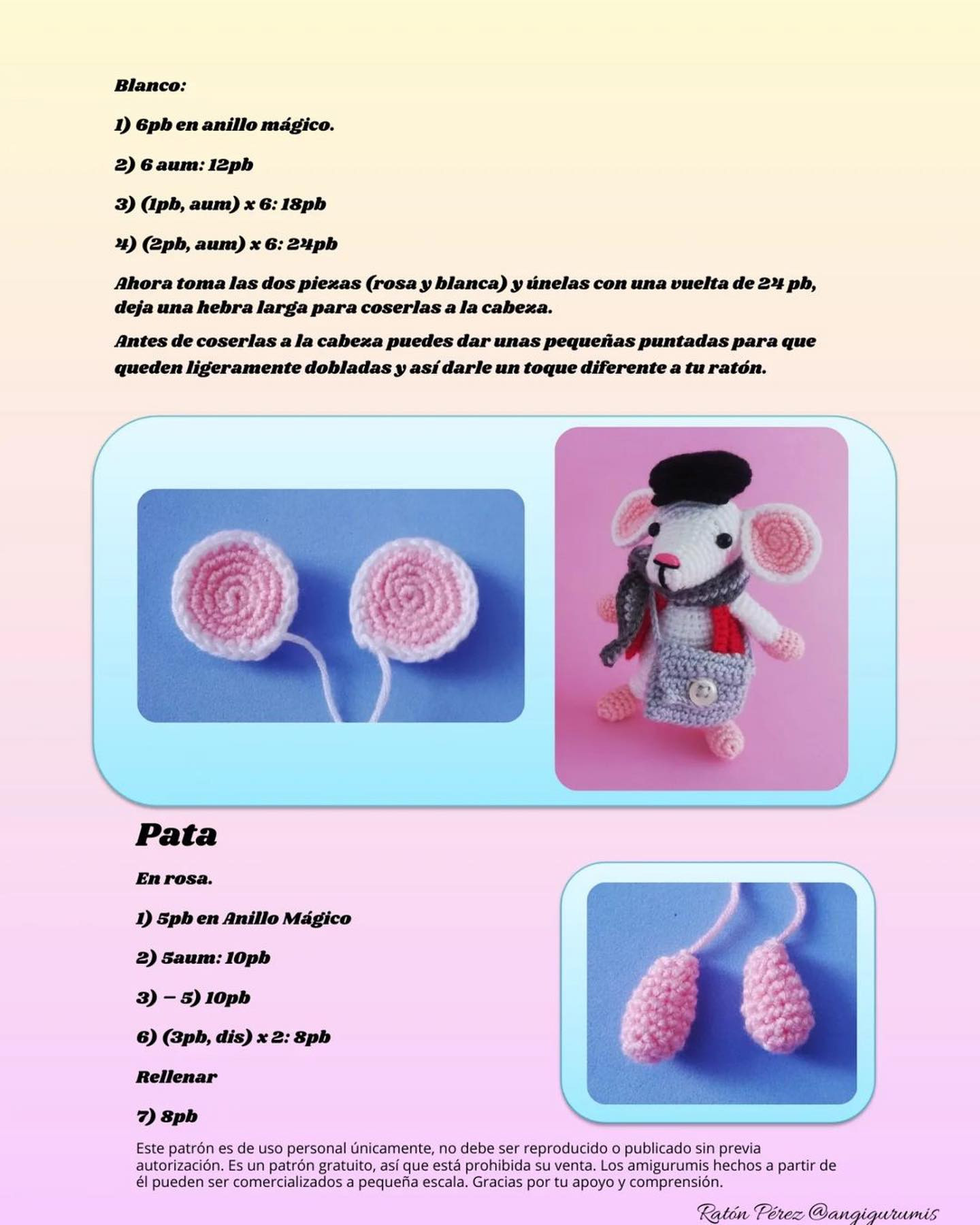 free crochet pattern pink eared mouse.