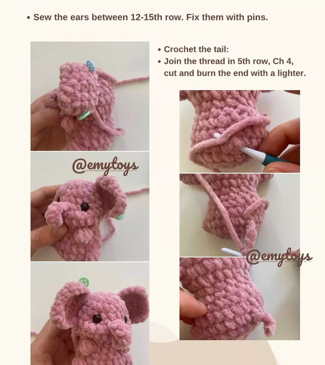 free crochet pattern pink elephant, blue elephant.