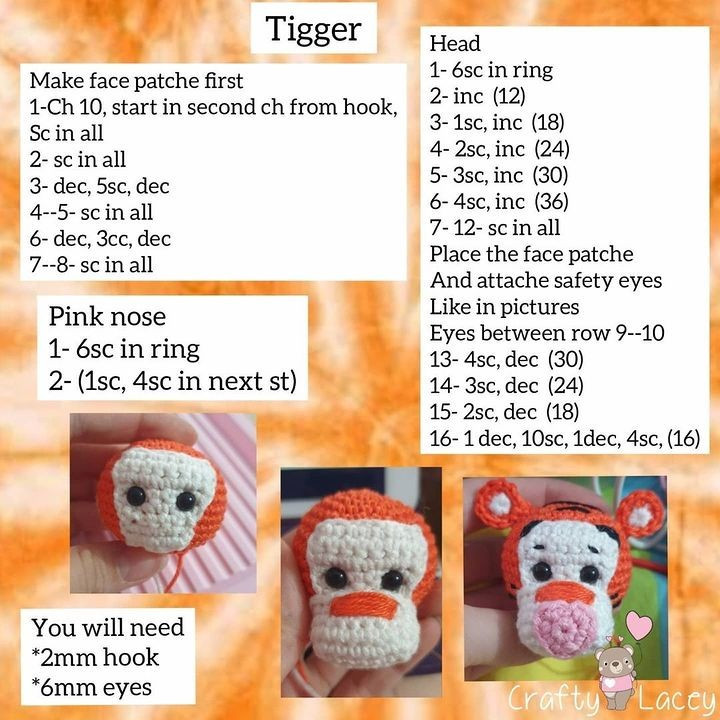 free crochet pattern pink nose tiger keychain.