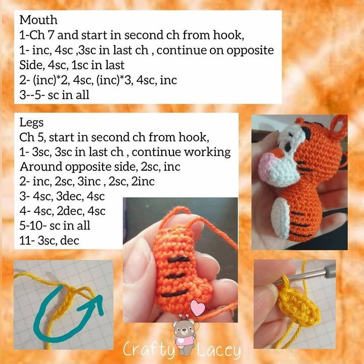 free crochet pattern pink nose tiger keychain.