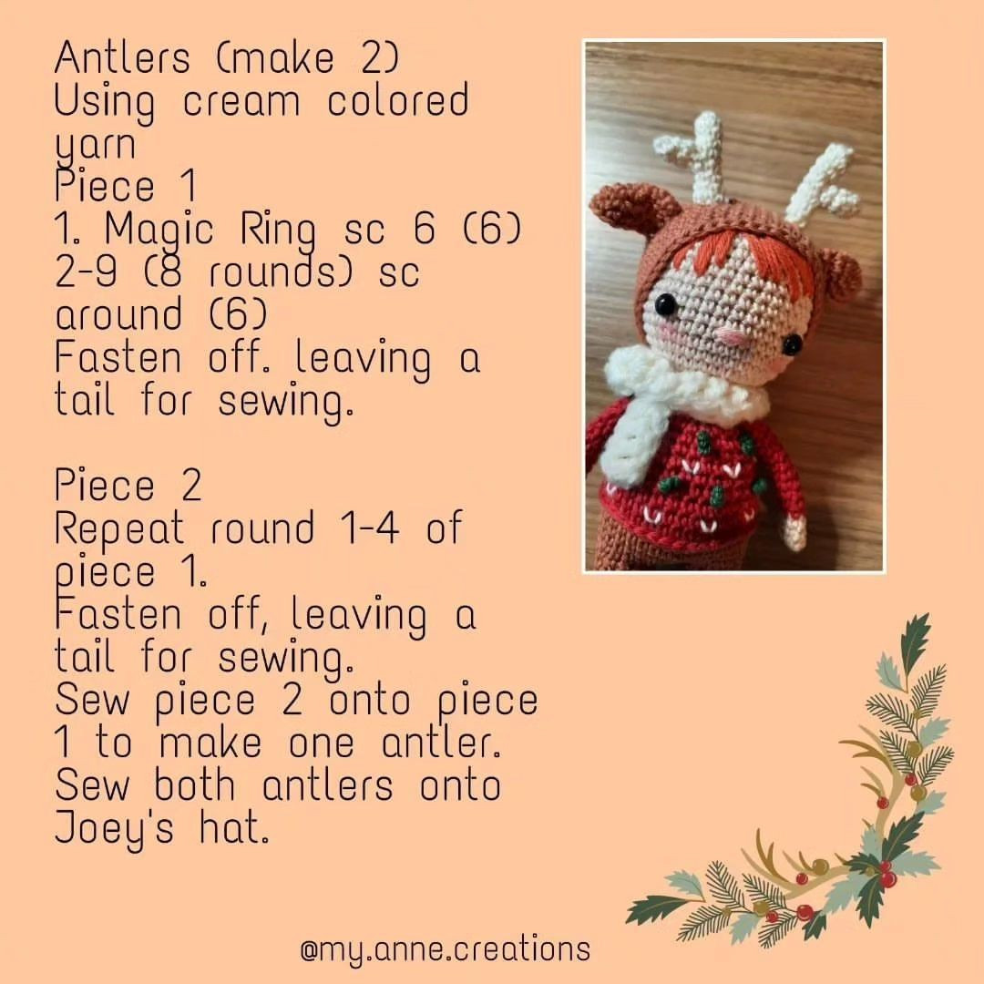free crochet pattern red haired doll wearing deer hat