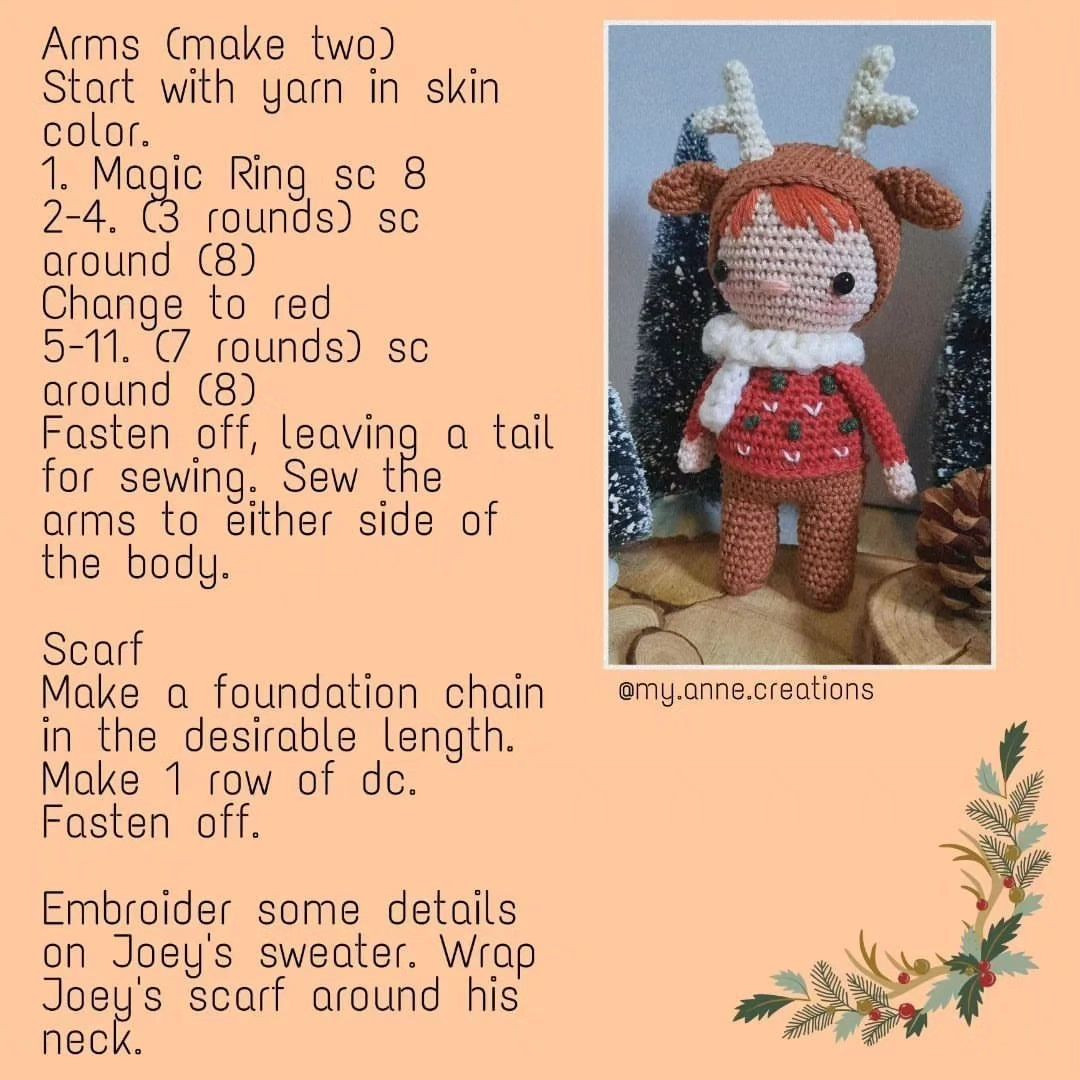 free crochet pattern red haired doll wearing deer hat